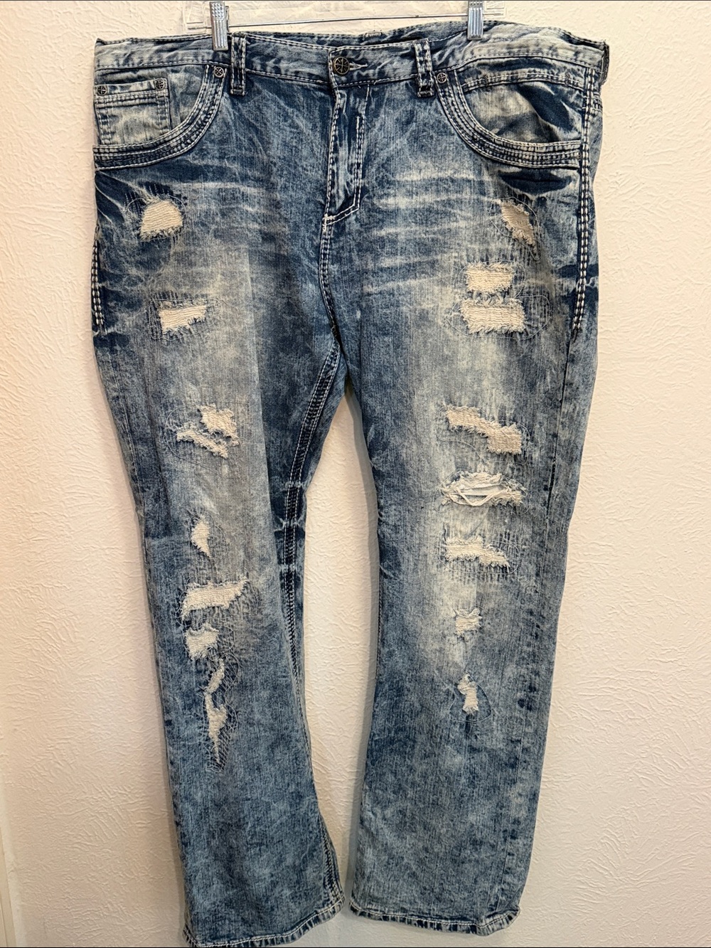 ➕➕➕BOGOHO➕➕➕Men's Affliction Distressed Light Blue Washed Jeans-42